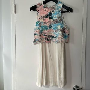 Addison Ivory with blue and pink flowers Floral Cocktail Dress - Size Medium